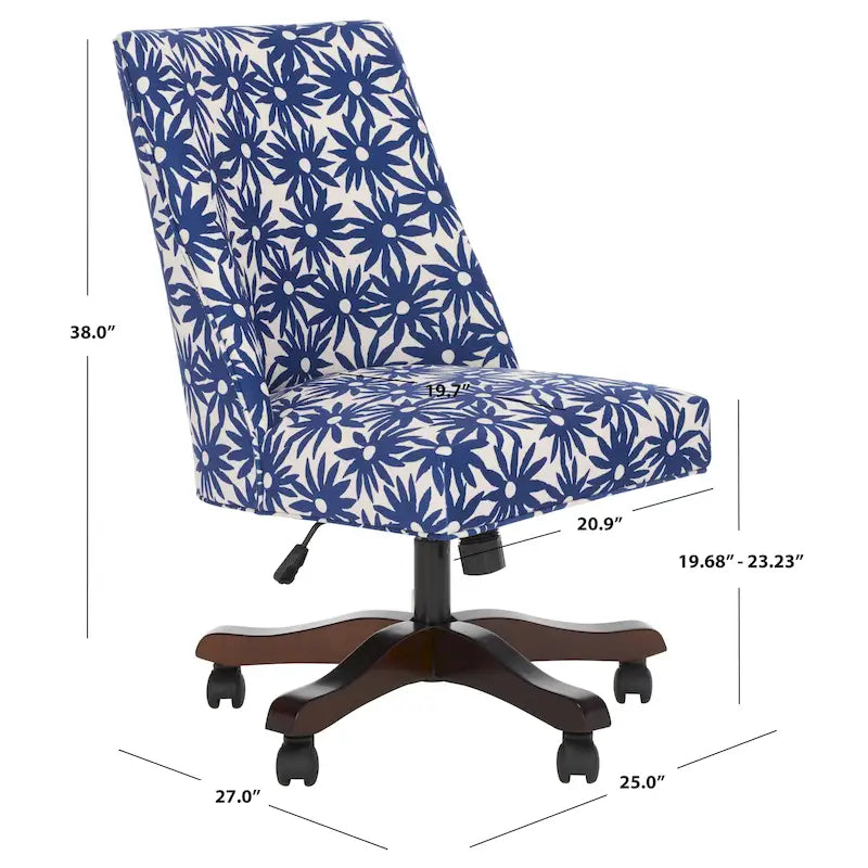 Swivel Desk Chair with Patterned Fabric and Espresso Rolling Base