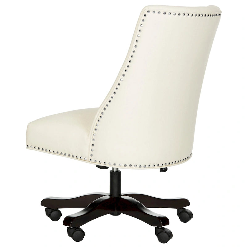 Swivel Desk Chair with Patterned Fabric and Espresso Rolling Base