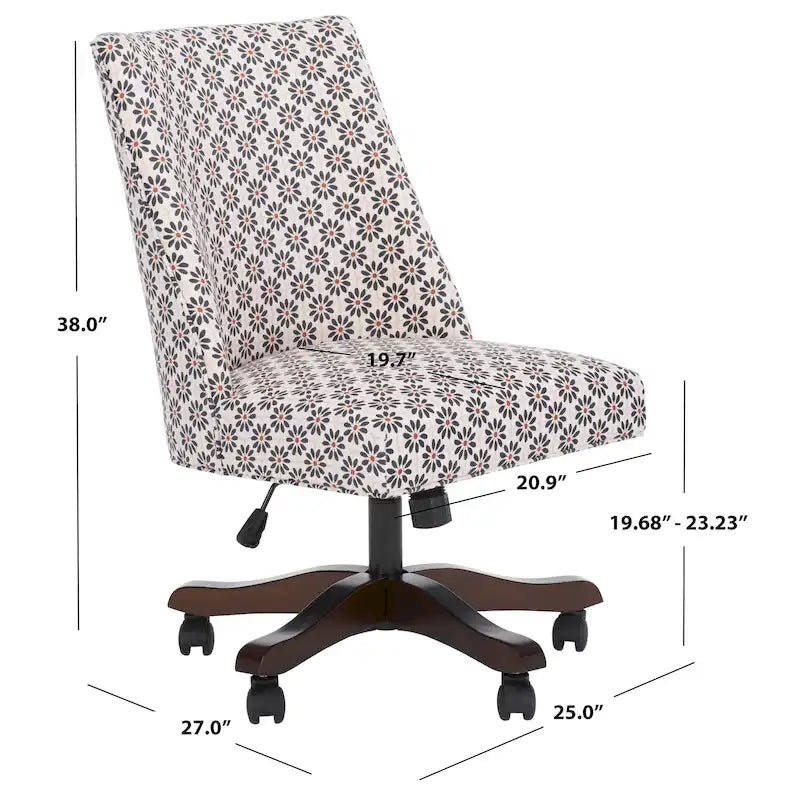 Swivel Desk Chair with Patterned Fabric and Espresso Rolling Base