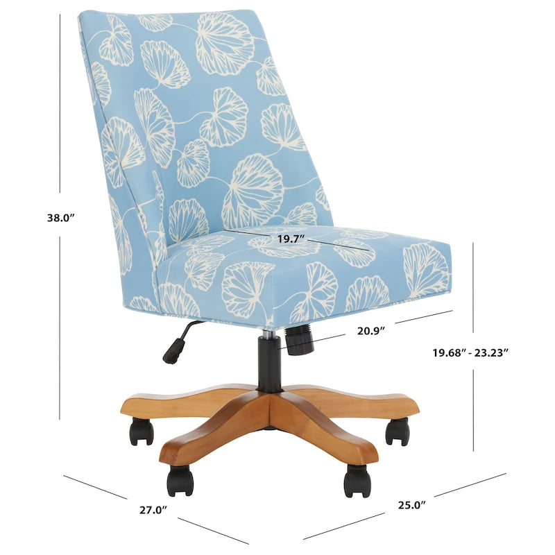 Swivel Desk Chair with Patterned Fabric and Espresso Rolling Base