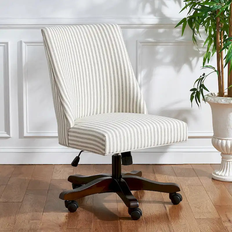 Swivel Desk Chair with Patterned Fabric and Espresso Rolling Base