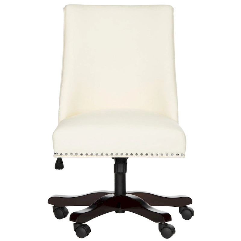 Swivel Desk Chair with Patterned Fabric and Espresso Rolling Base