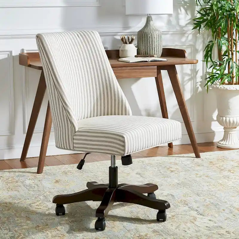 Swivel Desk Chair with Patterned Fabric and Espresso Rolling Base