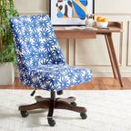 Swivel Desk Chair with Patterned Fabric and Espresso Rolling Base