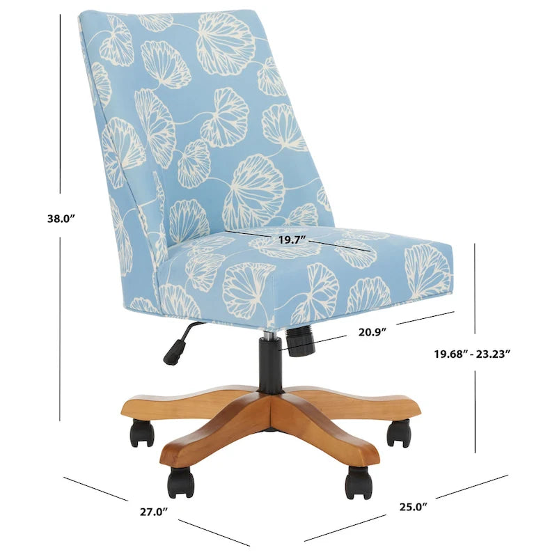 Swivel Desk Chair with Patterned Fabric and Espresso Rolling Base