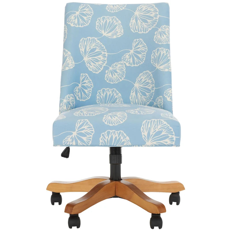 Swivel Desk Chair with Patterned Fabric and Espresso Rolling Base