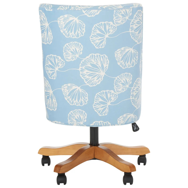 Swivel Desk Chair with Patterned Fabric and Espresso Rolling Base