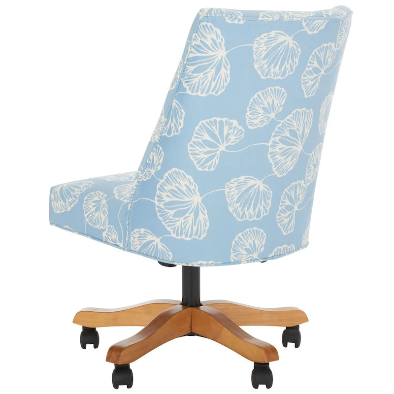 Swivel Desk Chair with Patterned Fabric and Espresso Rolling Base