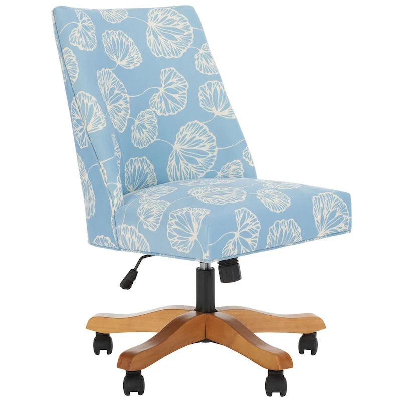Swivel Desk Chair with Patterned Fabric and Espresso Rolling Base
