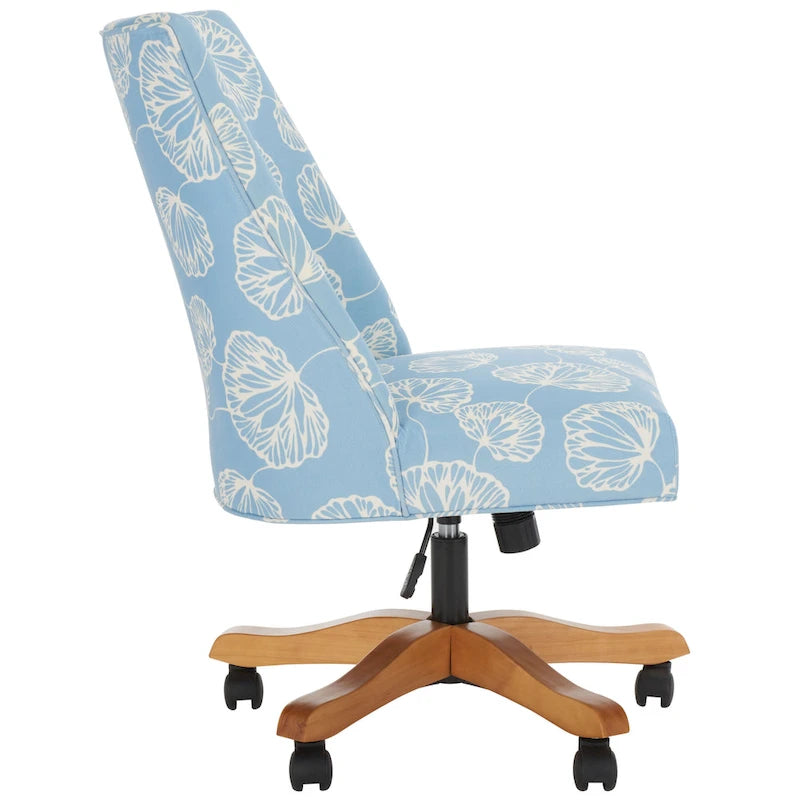 Swivel Desk Chair with Patterned Fabric and Espresso Rolling Base