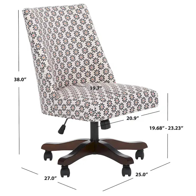 Swivel Desk Chair with Patterned Fabric and Espresso Rolling Base