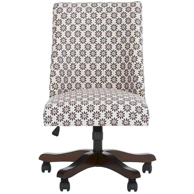 Swivel Desk Chair with Patterned Fabric and Espresso Rolling Base