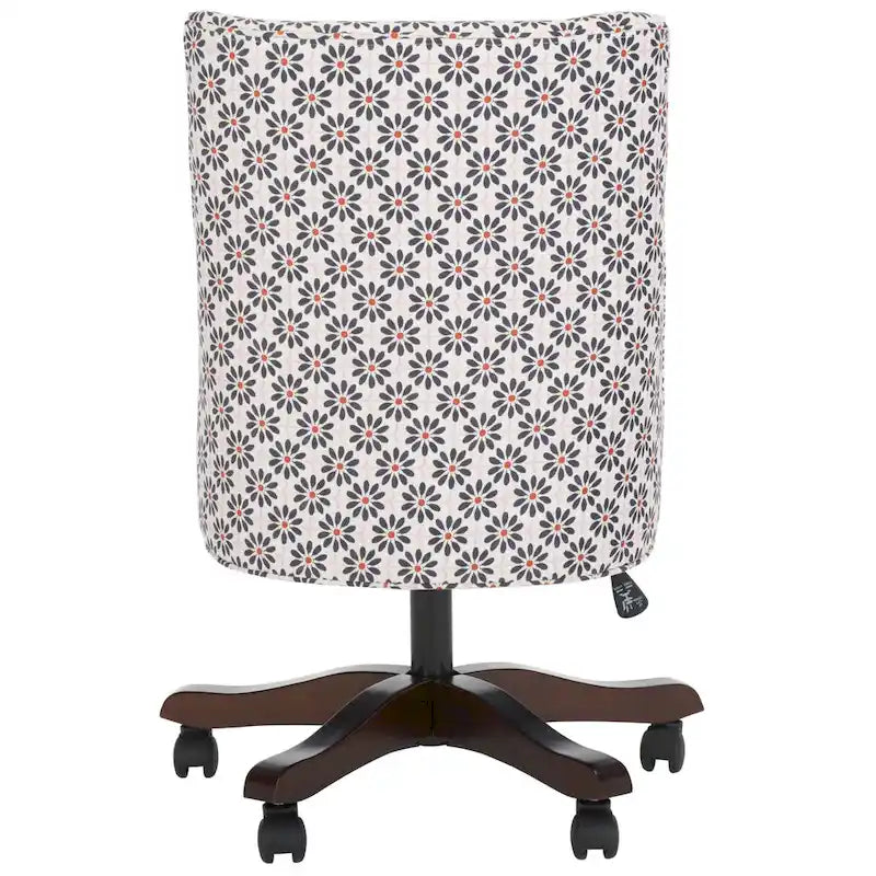 Swivel Desk Chair with Patterned Fabric and Espresso Rolling Base