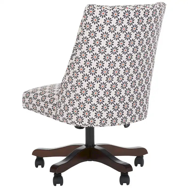 Swivel Desk Chair with Patterned Fabric and Espresso Rolling Base