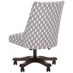 Swivel Desk Chair with Patterned Fabric and Espresso Rolling Base