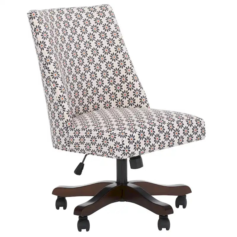 Swivel Desk Chair with Patterned Fabric and Espresso Rolling Base
