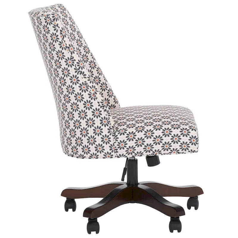 Swivel Desk Chair with Patterned Fabric and Espresso Rolling Base