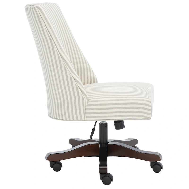 Swivel Desk Chair with Patterned Fabric and Espresso Rolling Base