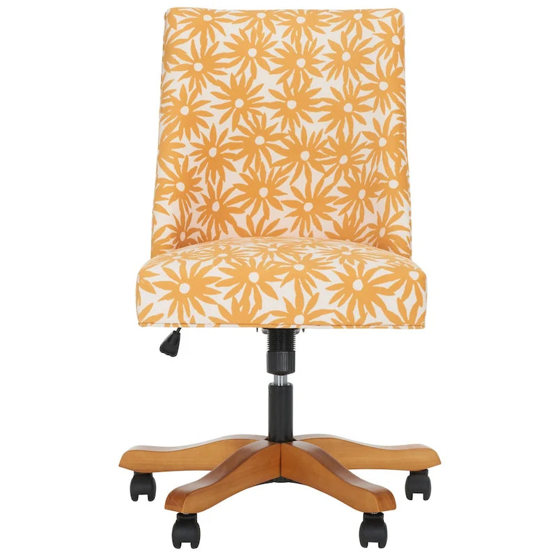 Swivel Desk Chair with Patterned Fabric and Espresso Rolling Base