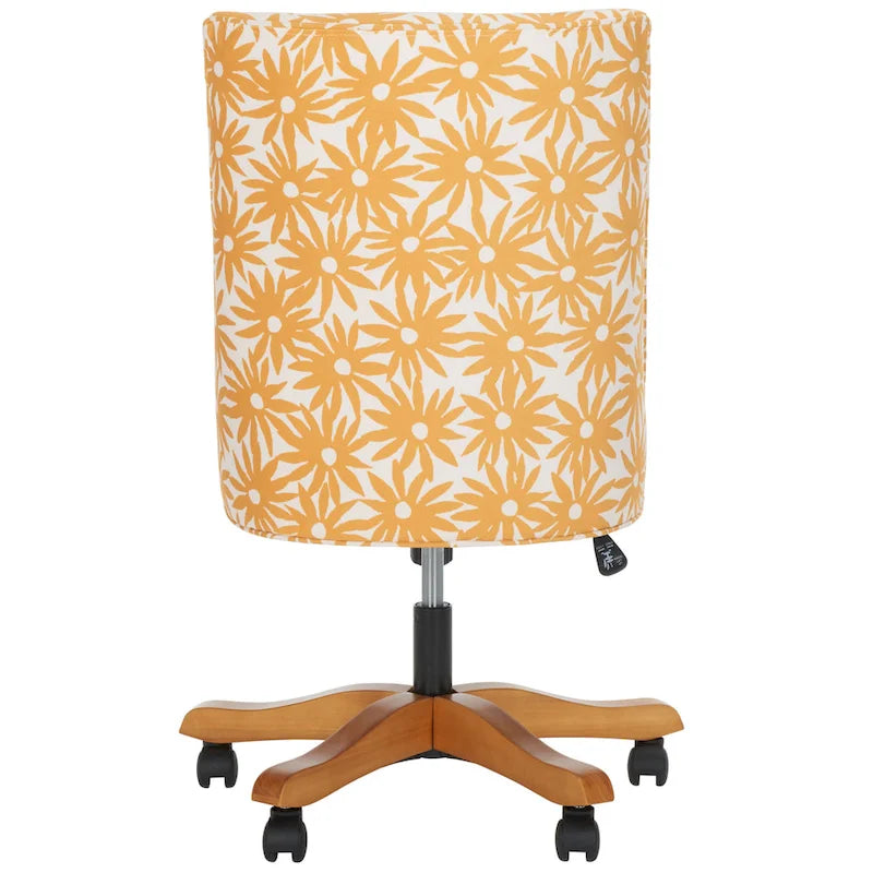 Swivel Desk Chair with Patterned Fabric and Espresso Rolling Base