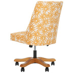 Swivel Desk Chair with Patterned Fabric and Espresso Rolling Base