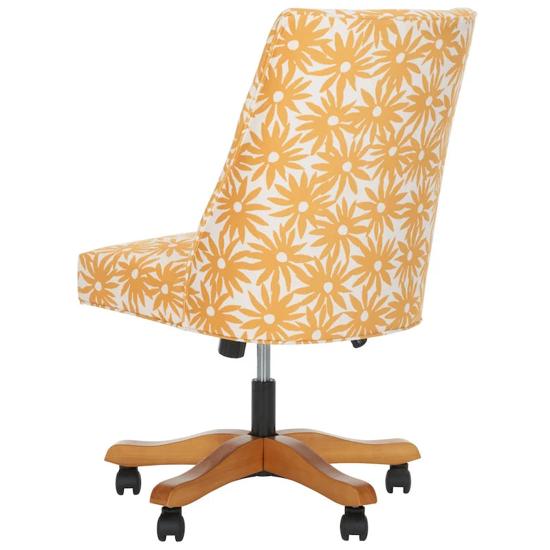 Swivel Desk Chair with Patterned Fabric and Espresso Rolling Base
