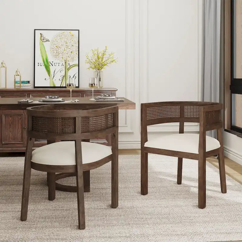 Farmhouse Rubberwood Dining Chairs with Cane Back (Set of 2)