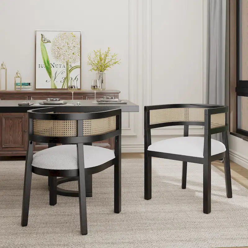 Farmhouse Rubberwood Dining Chairs with Cane Back (Set of 2)