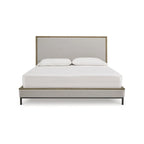 Beige & Light Brown Upholstered Platform Bed