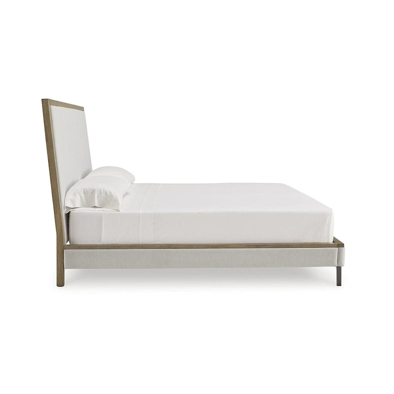 Beige & Light Brown Upholstered Platform Bed