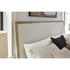 Beige & Light Brown Upholstered Platform Bed