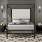 Metal 4-Poster Canopy Bed with Upholstered Headboard
