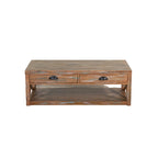 Cocktail Table with 2 Drawers, Shelf, 48 Inch Rectangular Light Brown