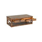Cocktail Table with 2 Drawers, Shelf, 48 Inch Rectangular Light Brown