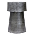 Vintage Accent Side Table, 15.5 Inch Round, Antique Silver Cast Aluminum Drum Base