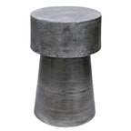 Vintage Accent Side Table, 15.5 Inch Round, Antique Silver Cast Aluminum Drum Base