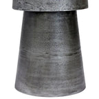 Vintage Accent Side Table, 15.5 Inch Round, Antique Silver Cast Aluminum Drum Base