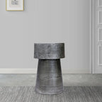 Vintage Accent Side Table, 15.5 Inch Round, Antique Silver Cast Aluminum Drum Base