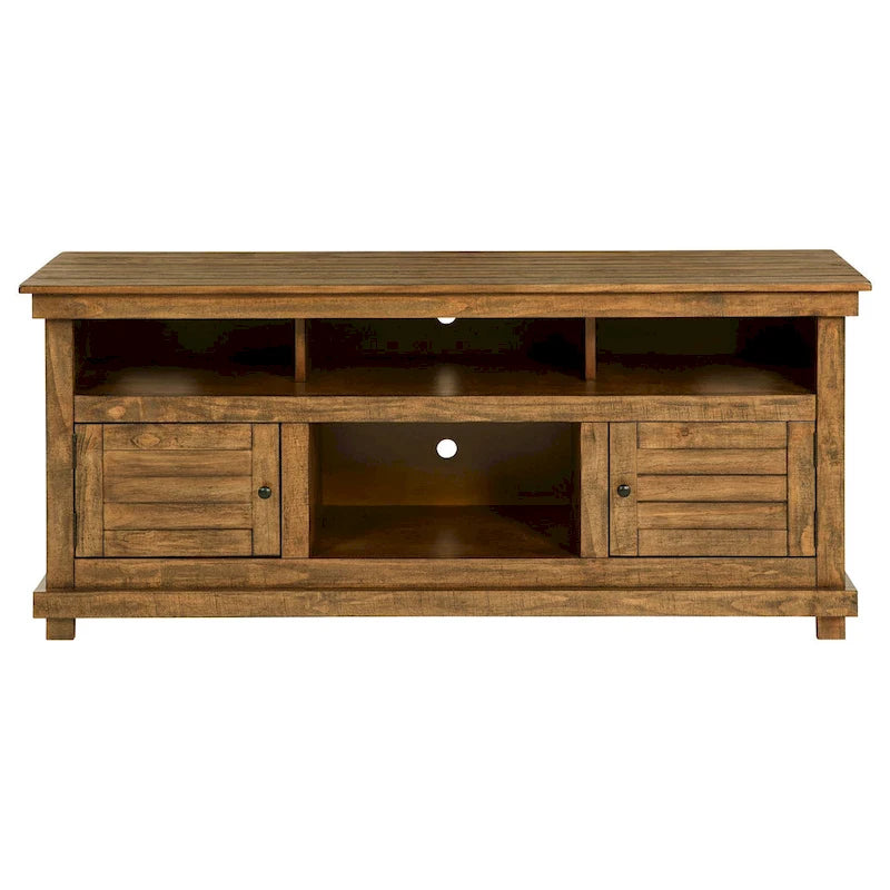 TV Stand Media Cabinet, 2 Doors and 4 Shelves, Brown Wood 60 Inch