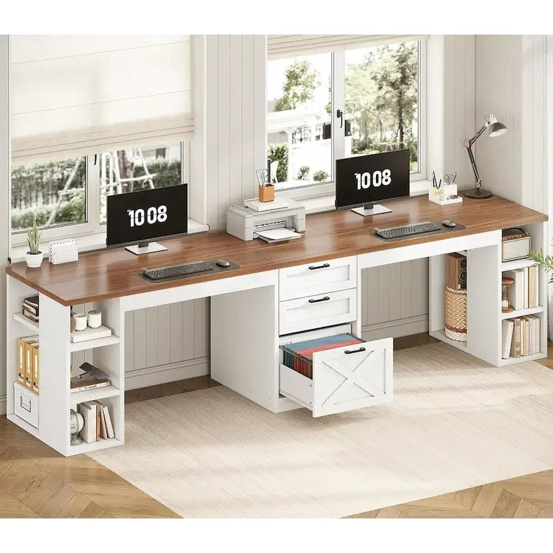 96.5 Computer Desk 3 Drawers Home Office Desk 8 Open Shelves