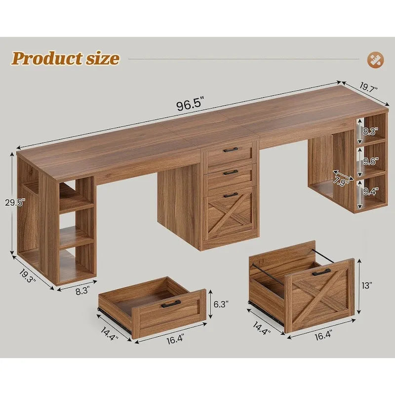 96.5 Computer Desk 3 Drawers Home Office Desk 8 Open Shelves