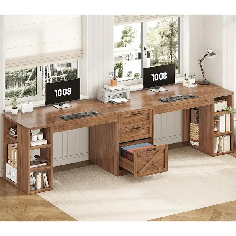 96.5 Computer Desk 3 Drawers Home Office Desk 8 Open Shelves
