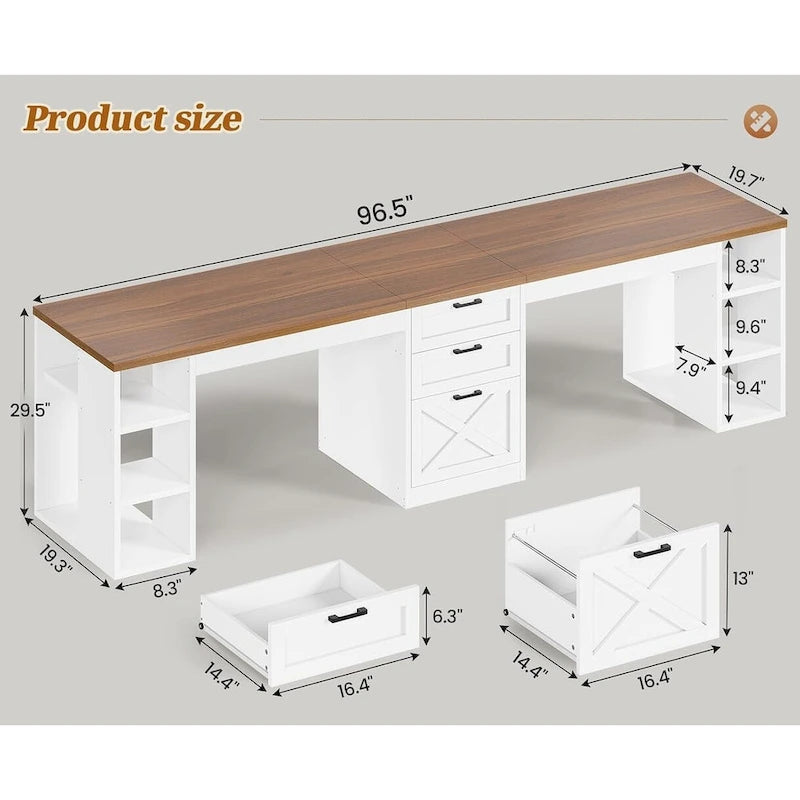 96.5 Computer Desk 3 Drawers Home Office Desk 8 Open Shelves