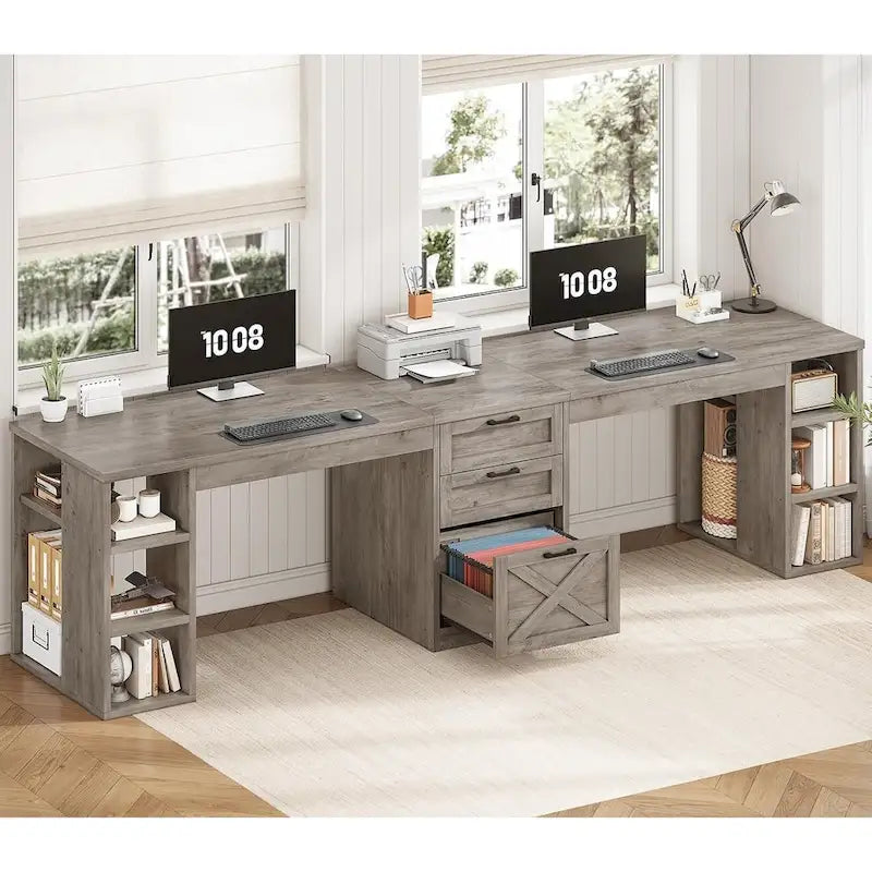 96.5 Computer Desk 3 Drawers Home Office Desk 8 Open Shelves