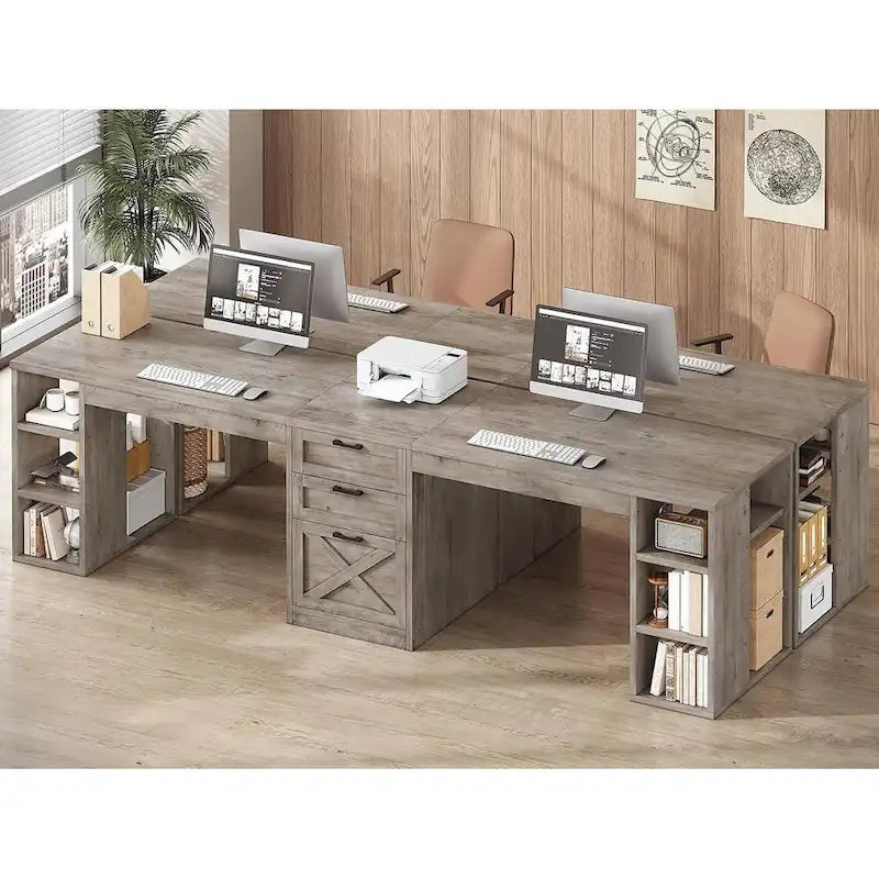 96.5 Computer Desk 3 Drawers Home Office Desk 8 Open Shelves