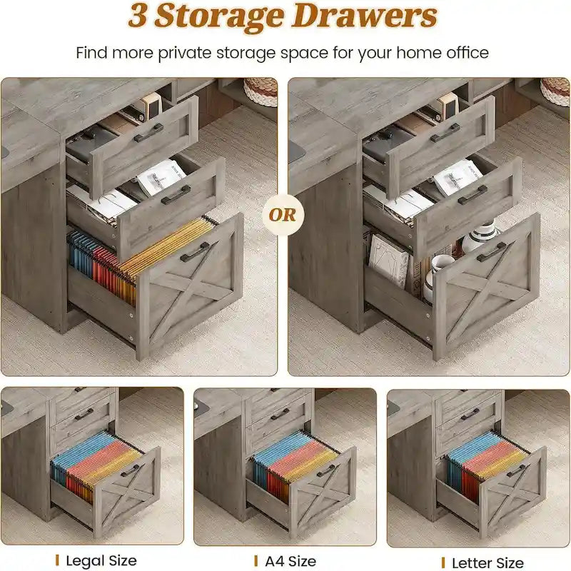 96.5 Computer Desk 3 Drawers Home Office Desk 8 Open Shelves