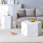 Modern 2-piece Hexagonal Coffee Table Set with MDF Frame for Living Room