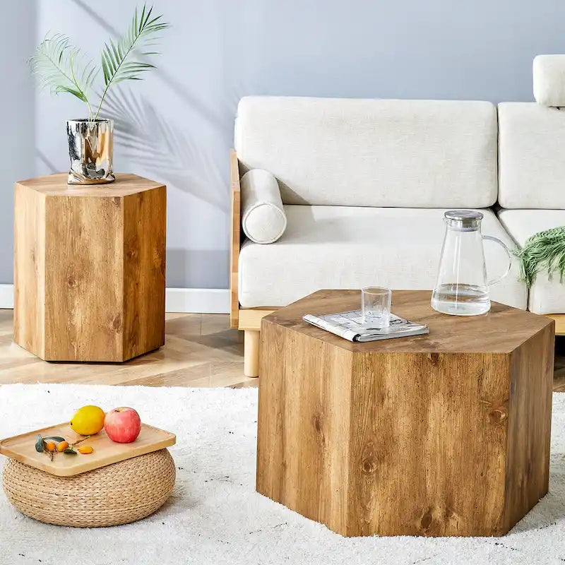 Modern 2-piece Hexagonal Coffee Table Set with MDF Frame for Living Room