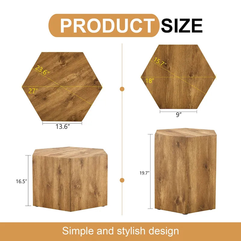 Modern 2-piece Hexagonal Coffee Table Set with MDF Frame for Living Room