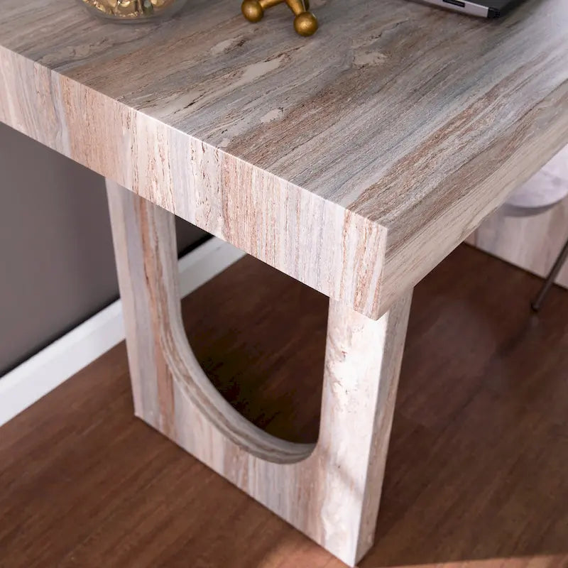 Contemporary Brown Faux Stone Writing Desk